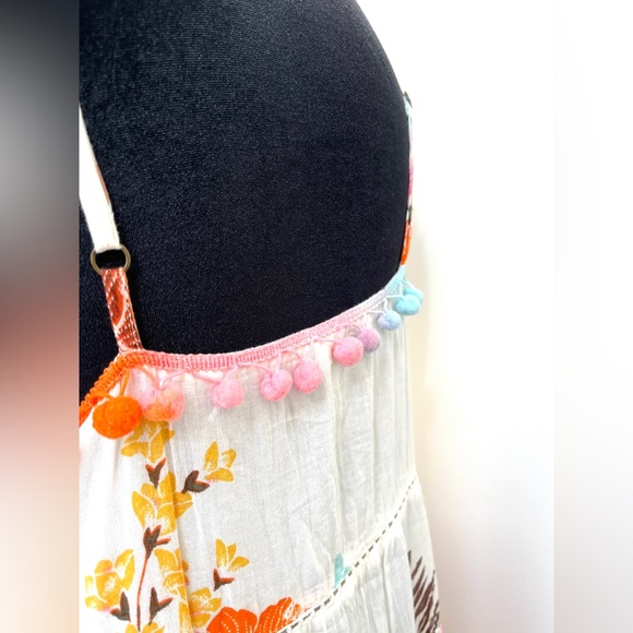 Anthropologie, Farm Rio maxi dress Havana floral, Pom-pom trim 100% cotton. Sz M - Picture 10 of 14